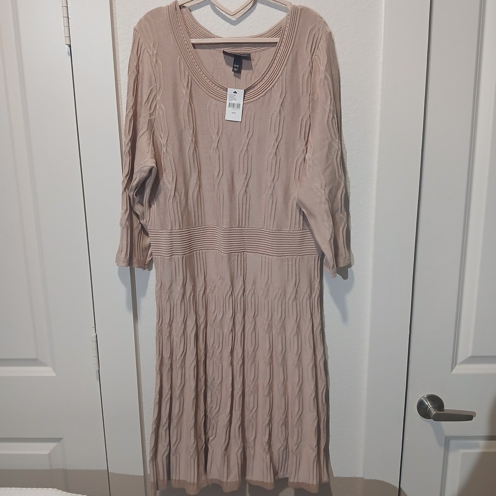 Lane Bryant Blush Pink Cable Knit Sweater Dress 18/20 NWT 3/4 Sleeve Midi